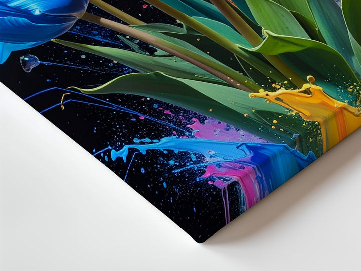 Vibrant Tulip Explosion Canvas – Modern Digital Painting with Liquid Color Effects - Gifitto
