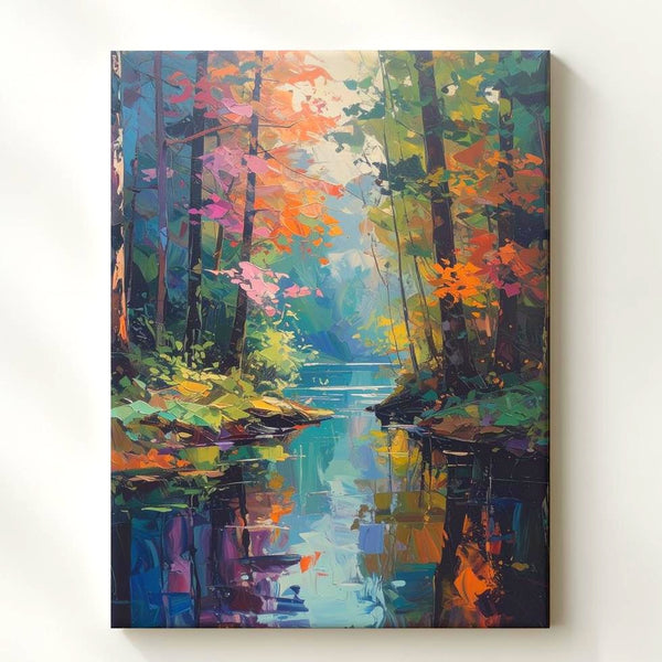 Abstract Forest Reflection Canvas – Impressionist Painting with Autumn & Spring Tones - Gifitto