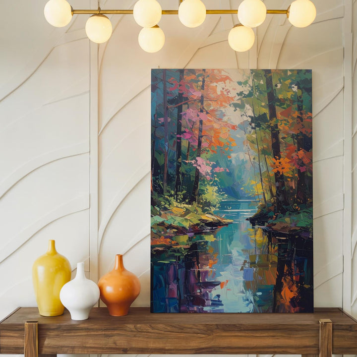 Abstract Forest Reflection Canvas – Impressionist Painting with Autumn & Spring Tones - Gifitto