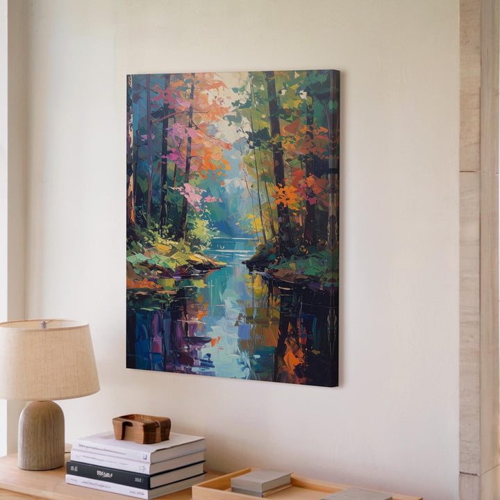 Abstract Forest Reflection Canvas – Impressionist Painting with Autumn & Spring Tones - Gifitto
