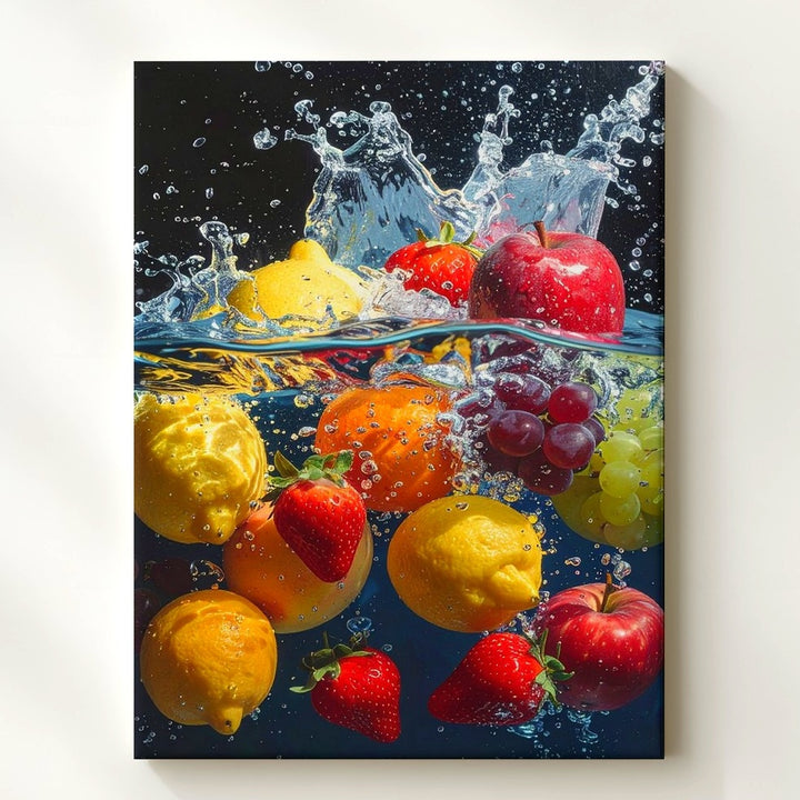 Underwater Fruit Splash Canvas – High-Speed Photography of Lemons, Berries, and Apple - Gifitto
