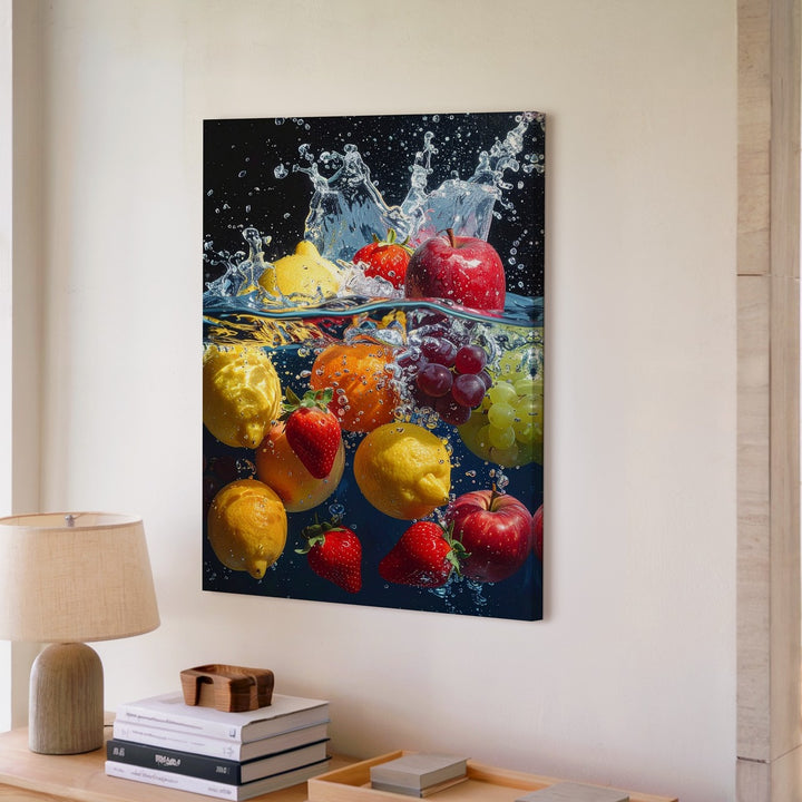 Underwater Fruit Splash Canvas – High-Speed Photography of Lemons, Berries, and Apple - Gifitto