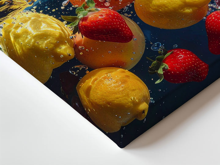 Underwater Fruit Splash Canvas – High-Speed Photography of Lemons, Berries, and Apple - Gifitto