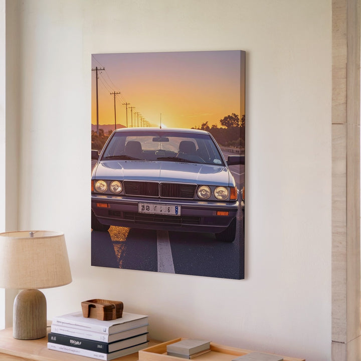 BMW E30 M3 Golden Hour Canvas – Vintage Driving Nostalgia Art - Gifitto