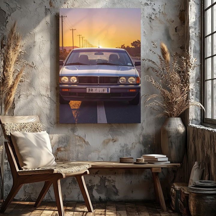 BMW E30 M3 Golden Hour Canvas – Vintage Driving Nostalgia Art - Gifitto