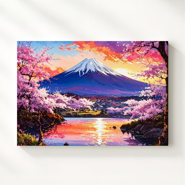Mount Fuji Sakura Sunset Canvas – Romantic Japanese Landscape Wall Art - Gifitto