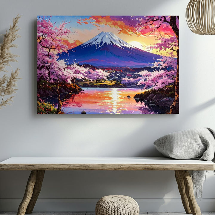 Mount Fuji Sakura Sunset Canvas – Romantic Japanese Landscape Wall Art - Gifitto