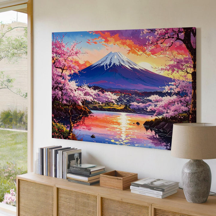 Mount Fuji Sakura Sunset Canvas – Romantic Japanese Landscape Wall Art - Gifitto