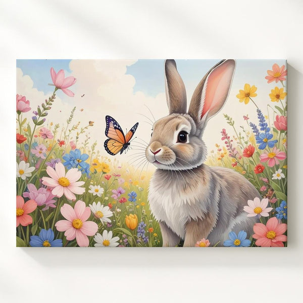 Bunny & Butterfly Canvas – Vibrant Spring Wall Art - Gifitto
