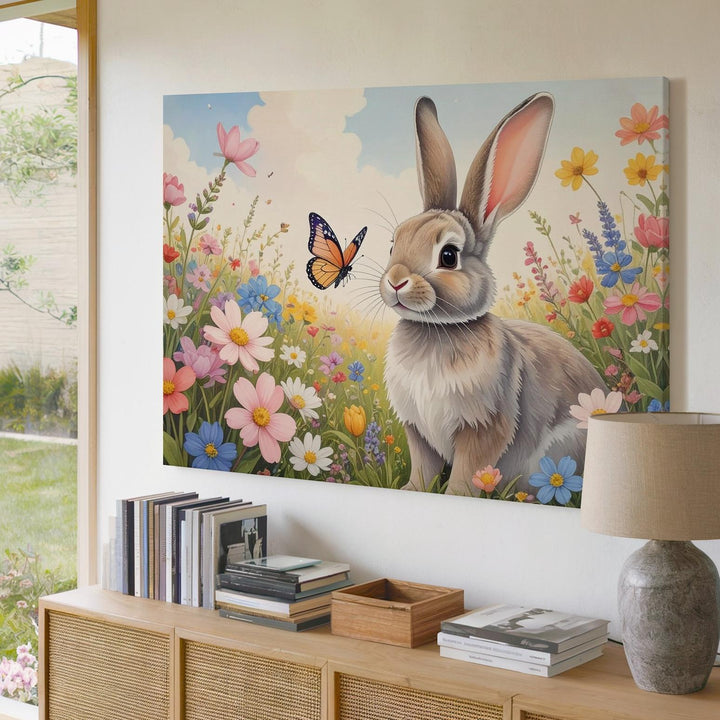 Bunny & Butterfly Canvas – Vibrant Spring Wall Art - Gifitto