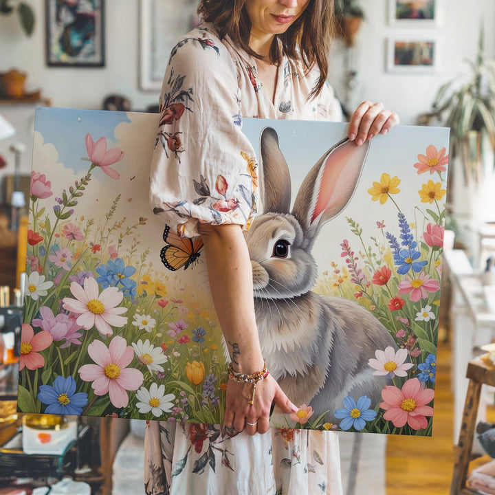 Bunny & Butterfly Canvas – Vibrant Spring Wall Art - Gifitto