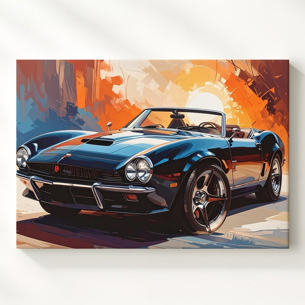 Black Corvette Convertible Canvas – Abstract Sunset Fusion of Art & Muscle - Gifitto