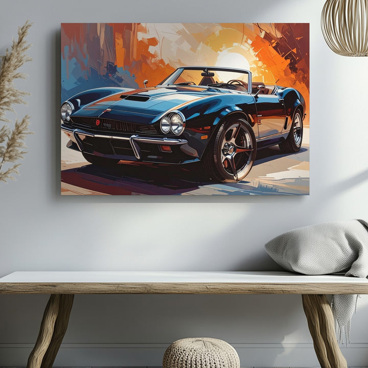 Black Corvette Convertible Canvas – Abstract Sunset Fusion of Art & Muscle - Gifitto