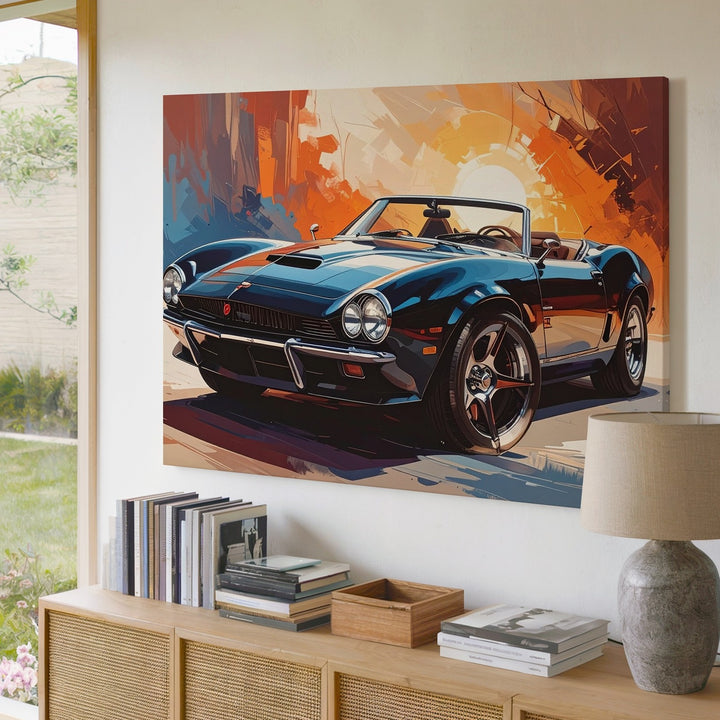 Black Corvette Convertible Canvas – Abstract Sunset Fusion of Art & Muscle - Gifitto