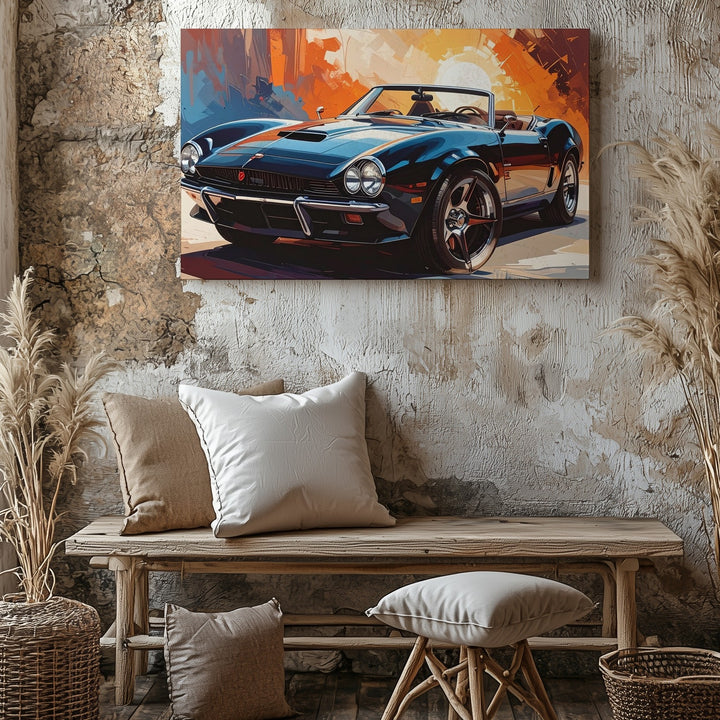 Black Corvette Convertible Canvas – Abstract Sunset Fusion of Art & Muscle - Gifitto