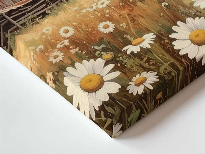 Rustic Barn & Daisy Field Canvas – Nostalgic Countryside Wall Art - Gifitto