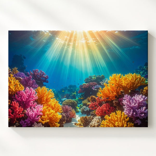 Sunbeam Coral Garden Canvas – Photorealistic Underwater Sanctuary - Gifitto