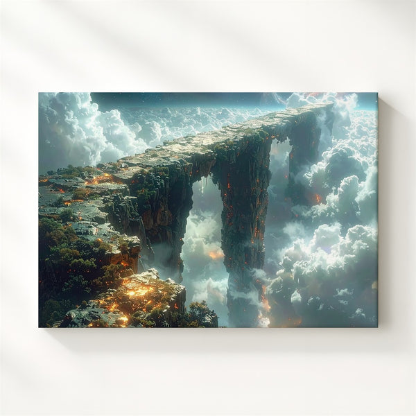 Celestial Stone Arch Canvas – Surreal Alien Bridge Over Misty Abyss - Gifitto