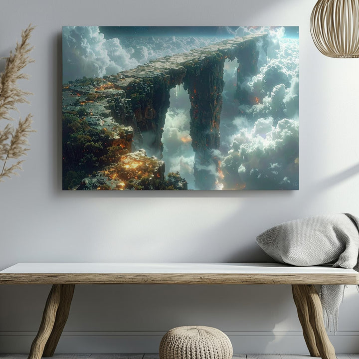 Celestial Stone Arch Canvas – Surreal Alien Bridge Over Misty Abyss - Gifitto
