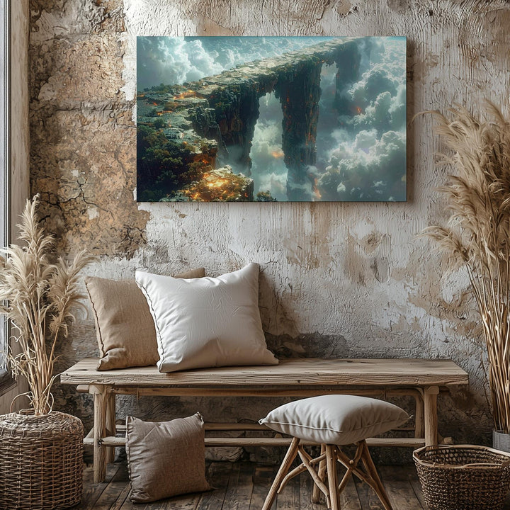 Celestial Stone Arch Canvas – Surreal Alien Bridge Over Misty Abyss - Gifitto