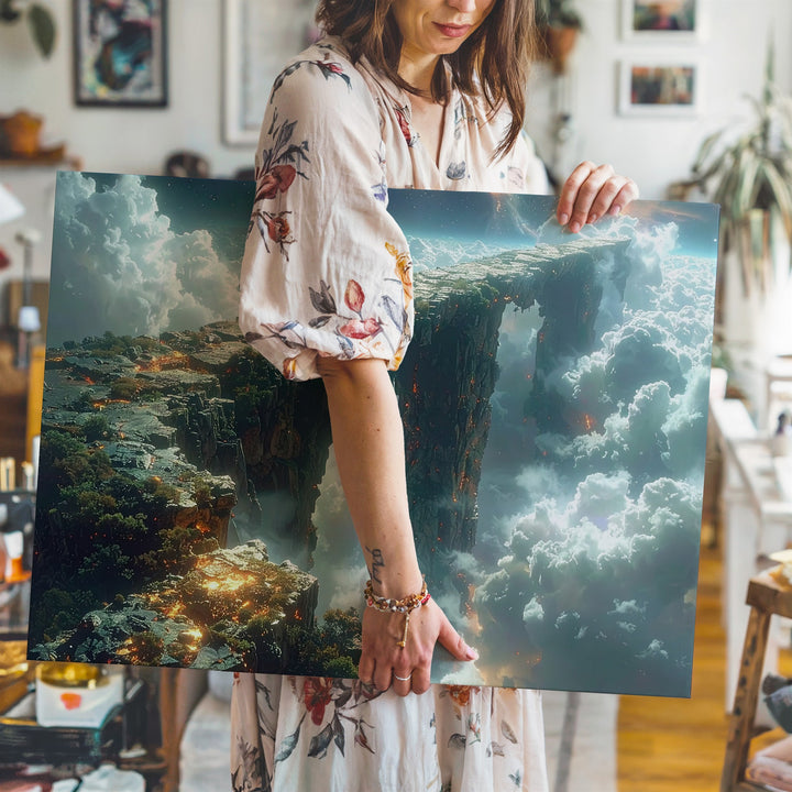 Celestial Stone Arch Canvas – Surreal Alien Bridge Over Misty Abyss - Gifitto