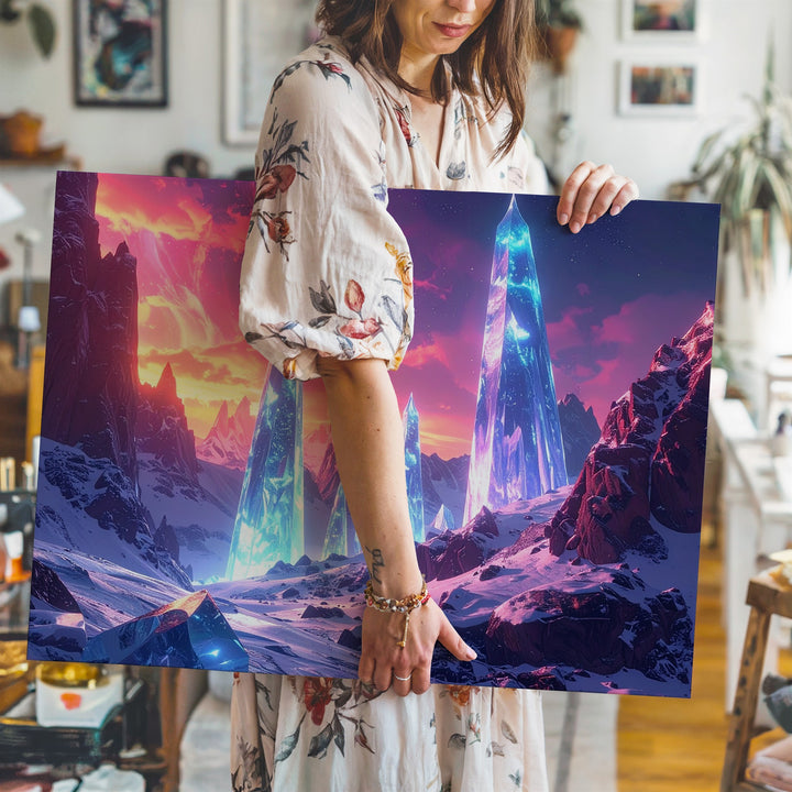 Glowing Ice Spires Canvas – Surreal Alien Landscape with Frost and Snow - Gifitto