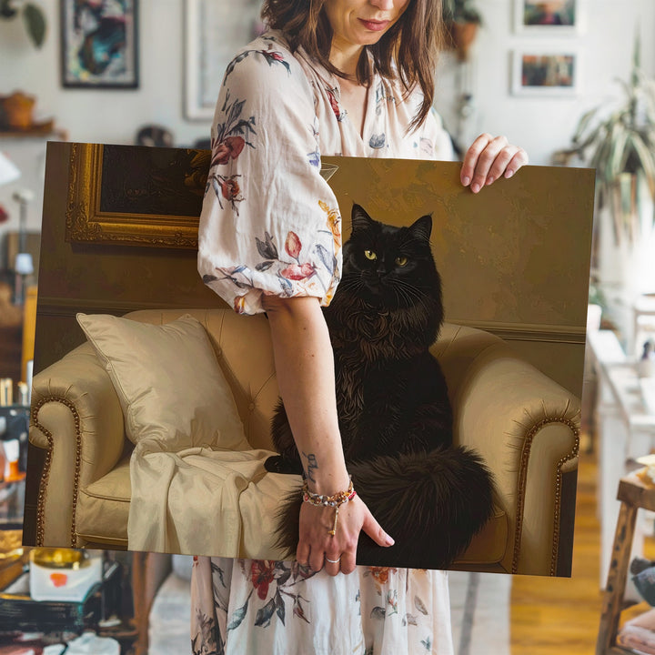 Elegant Martini Cat Canvas – Whimsical Black Cat Portrait with Vintage Charm - Gifitto