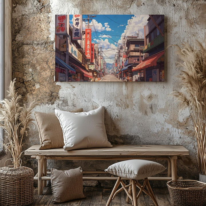 Tokyo Street Market Canvas – Vibrant Japanese Shopping District Scene - Gifitto