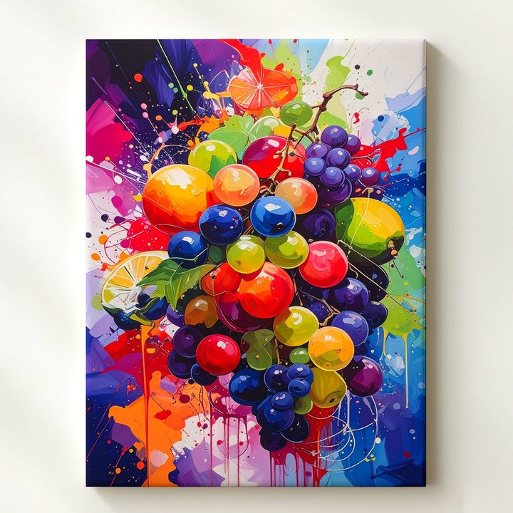 Vibrant Fruit Explosion Canvas – Watercolor Painting with Dynamic Color Splashes - Gifitto