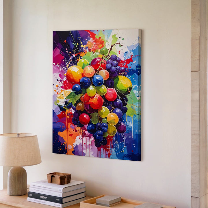 Vibrant Fruit Explosion Canvas – Watercolor Painting with Dynamic Color Splashes - Gifitto