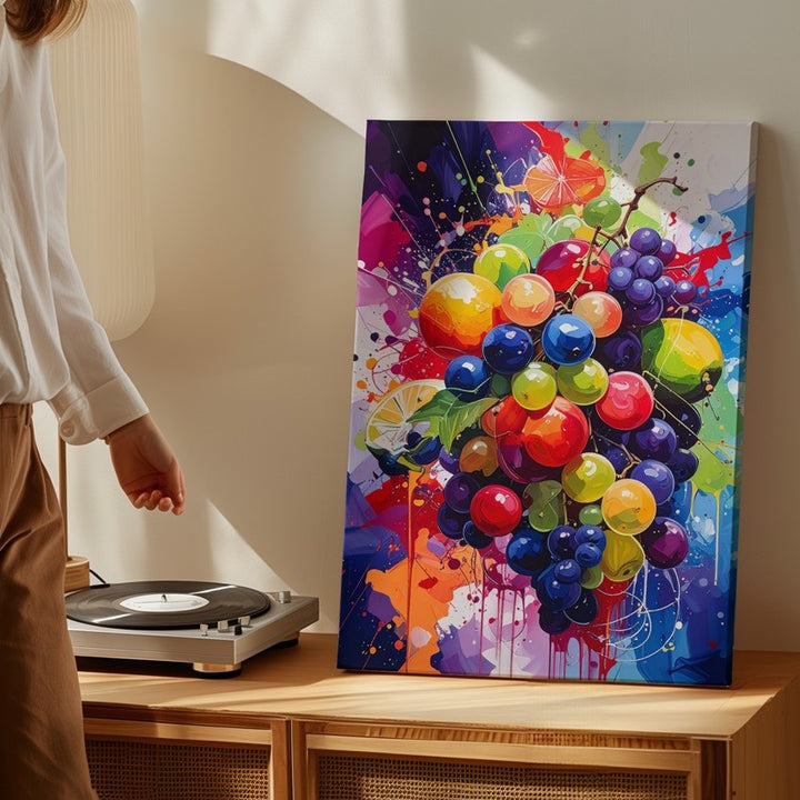 Vibrant Fruit Explosion Canvas – Watercolor Painting with Dynamic Color Splashes - Gifitto