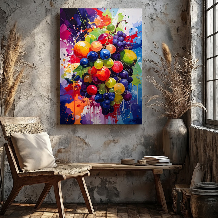 Vibrant Fruit Explosion Canvas – Watercolor Painting with Dynamic Color Splashes - Gifitto