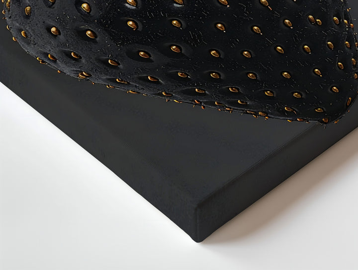 Surreal Black Strawberry Canvas – High-Contrast Digital Art with Golden Details - Gifitto