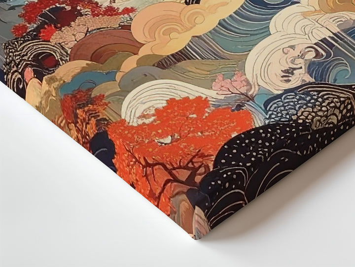 Abstract Ukiyo-e Dreamscape Canvas – Surreal Japanese Nature in Vivid Colors - Gifitto