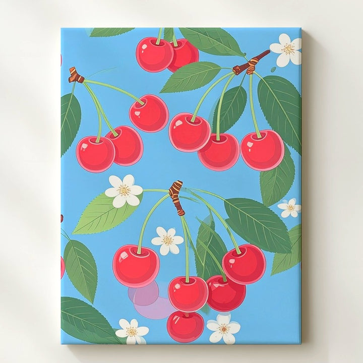 Minimalist Cherry Illustration Canvas – Playful Red Cherries with Green Stems - Gifitto