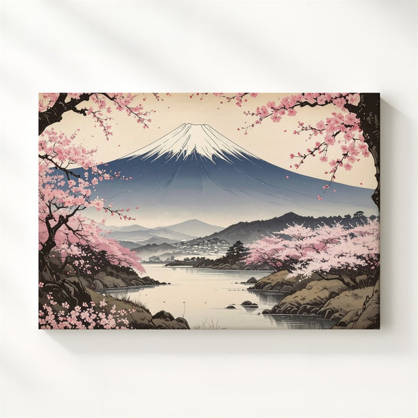 Sakura Framed Fuji Canvas – Classic Ukiyo-e Style Cherry Blossom Landscape - Gifitto