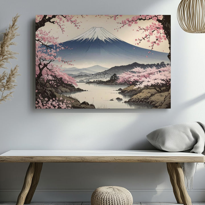 Sakura Framed Fuji Canvas – Classic Ukiyo-e Style Cherry Blossom Landscape - Gifitto