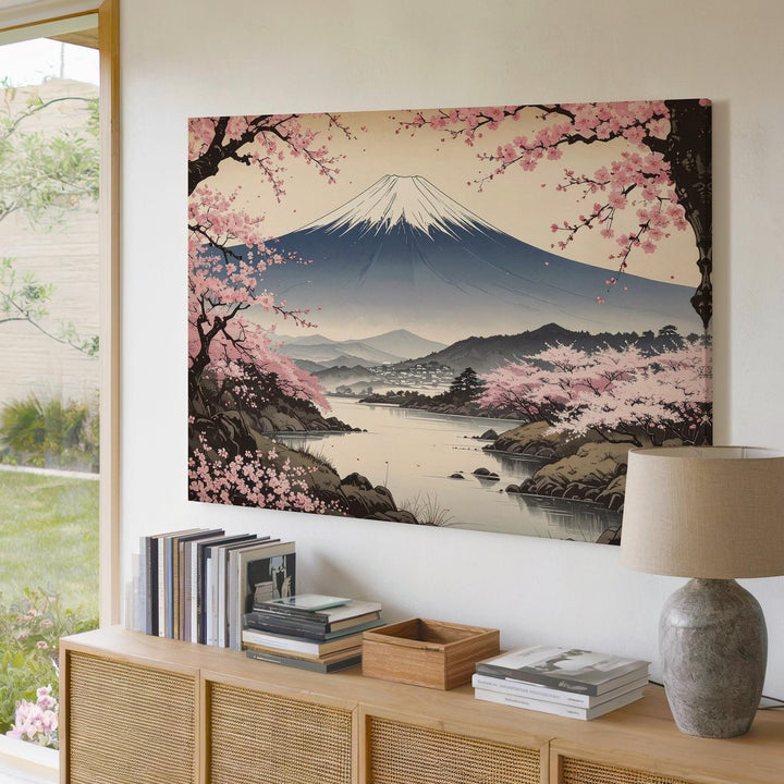 Sakura Framed Fuji Canvas – Classic Ukiyo-e Style Cherry Blossom Landscape - Gifitto