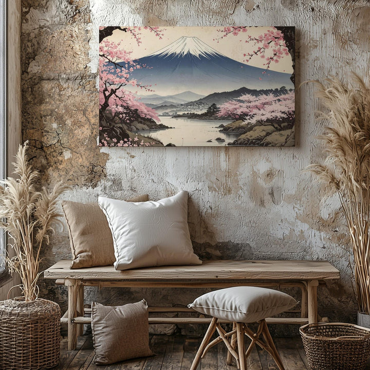 Sakura Framed Fuji Canvas – Classic Ukiyo-e Style Cherry Blossom Landscape - Gifitto