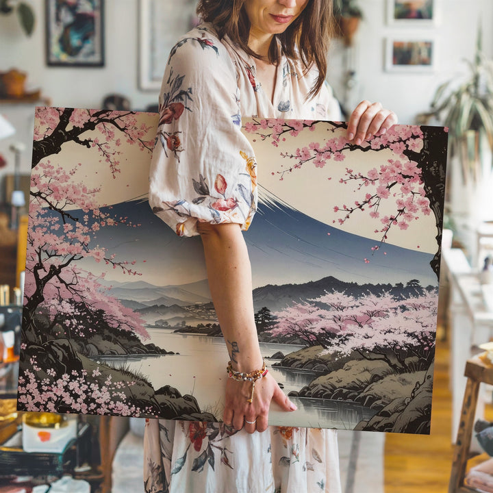 Sakura Framed Fuji Canvas – Classic Ukiyo-e Style Cherry Blossom Landscape - Gifitto