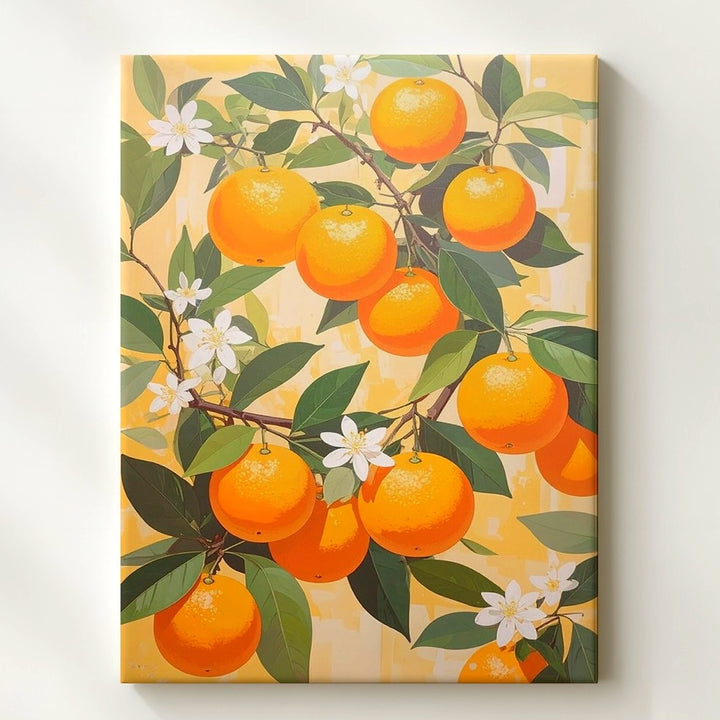 Citrus Grove Pattern Canvas – Seamless Vector Oranges with Green Leaves & Blossoms - Gifitto