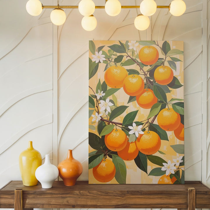 Citrus Grove Pattern Canvas – Seamless Vector Oranges with Green Leaves & Blossoms - Gifitto