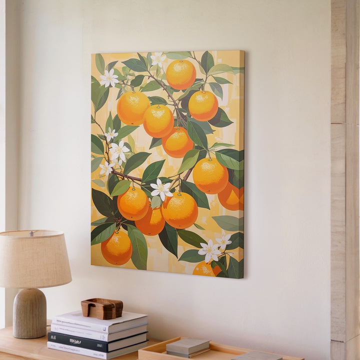 Citrus Grove Pattern Canvas – Seamless Vector Oranges with Green Leaves & Blossoms - Gifitto