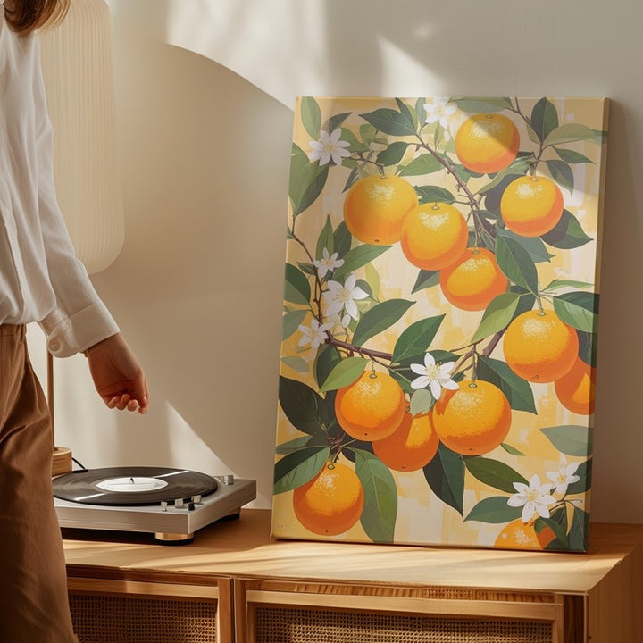 Citrus Grove Pattern Canvas – Seamless Vector Oranges with Green Leaves & Blossoms - Gifitto