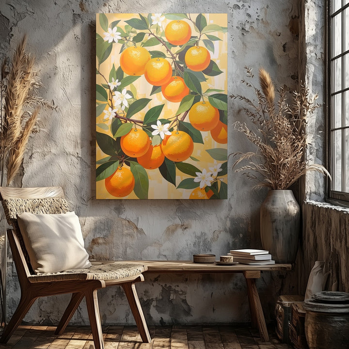 Citrus Grove Pattern Canvas – Seamless Vector Oranges with Green Leaves & Blossoms - Gifitto