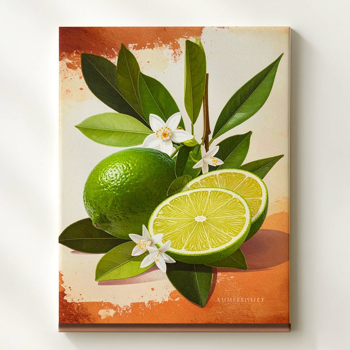 Botanical Lime Illustration Canvas – Hyper-Detailed Green Limes with Citrus Blossoms - Gifitto