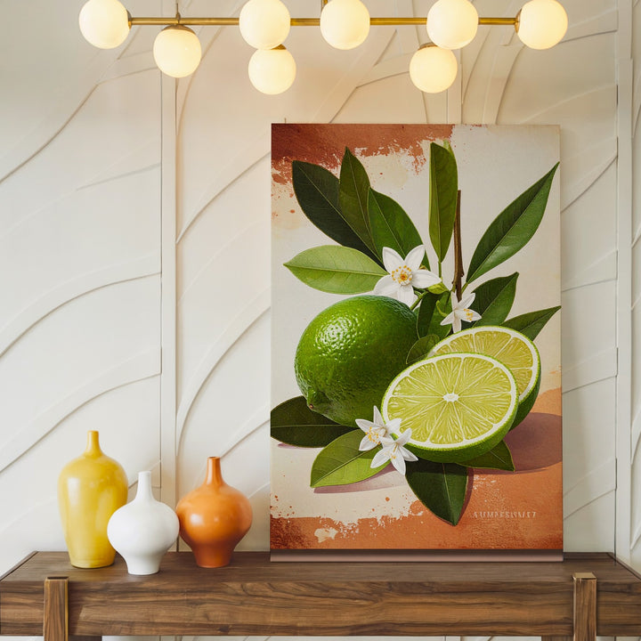Botanical Lime Illustration Canvas – Hyper-Detailed Green Limes with Citrus Blossoms - Gifitto
