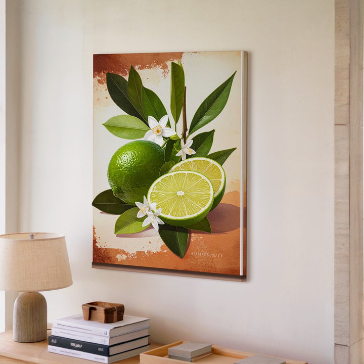 Botanical Lime Illustration Canvas – Hyper-Detailed Green Limes with Citrus Blossoms - Gifitto