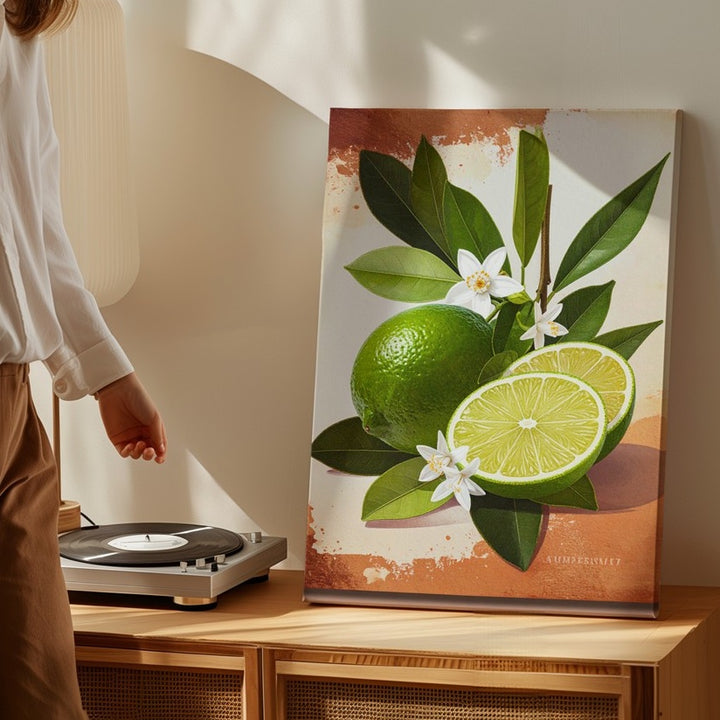 Botanical Lime Illustration Canvas – Hyper-Detailed Green Limes with Citrus Blossoms - Gifitto