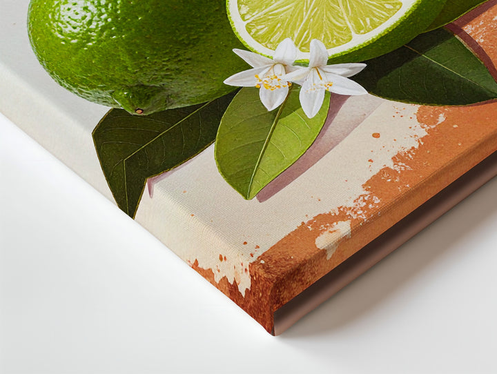 Botanical Lime Illustration Canvas – Hyper-Detailed Green Limes with Citrus Blossoms - Gifitto